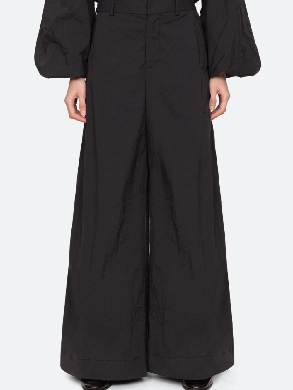 SEA NY womens black willow wide leg pants trousers L